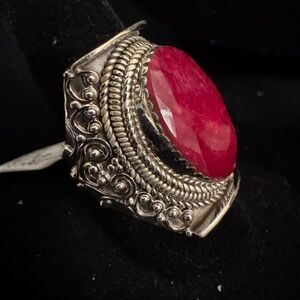 Elegant Sterling Silver and genuine Red Ruby‎ Ring